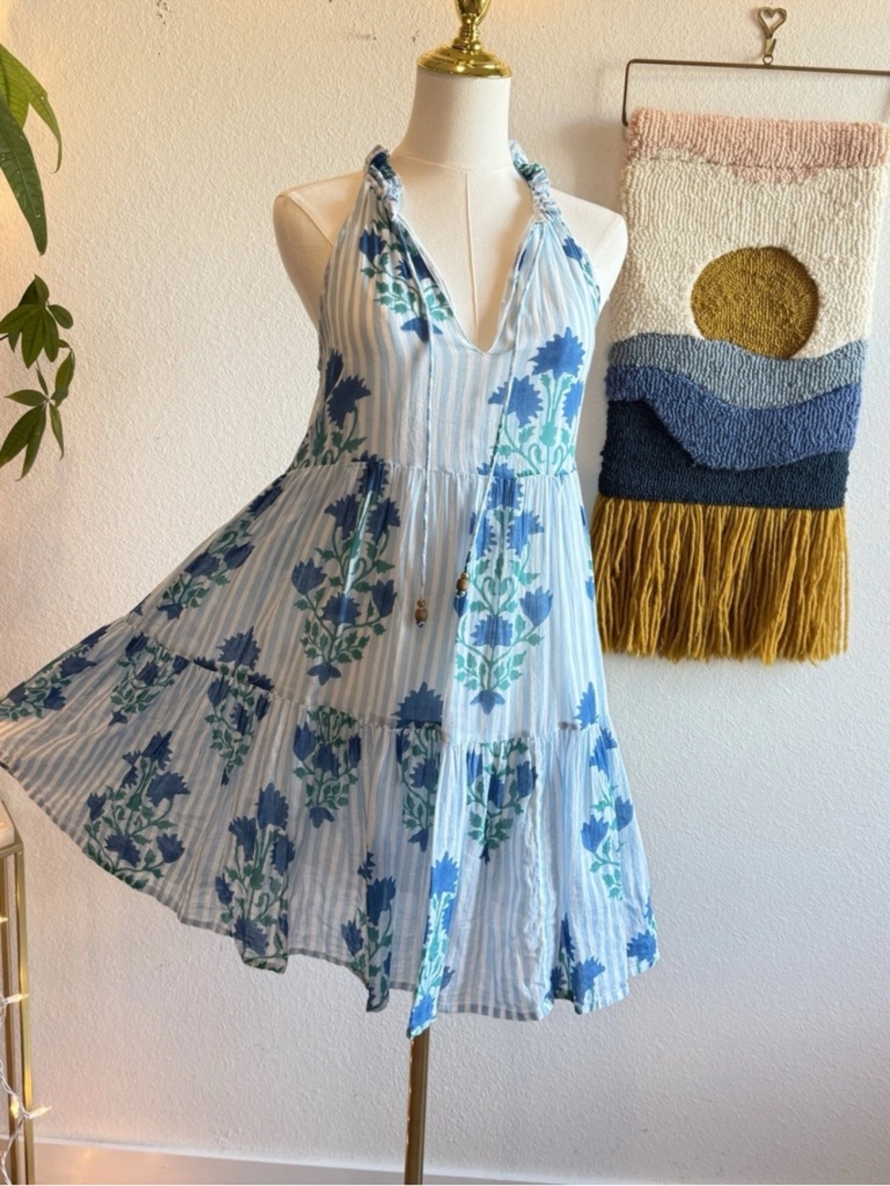 Oliphant Dress Women’s Sz XS Sleeveless Mini Tiered Pleated Floral Lined Casual